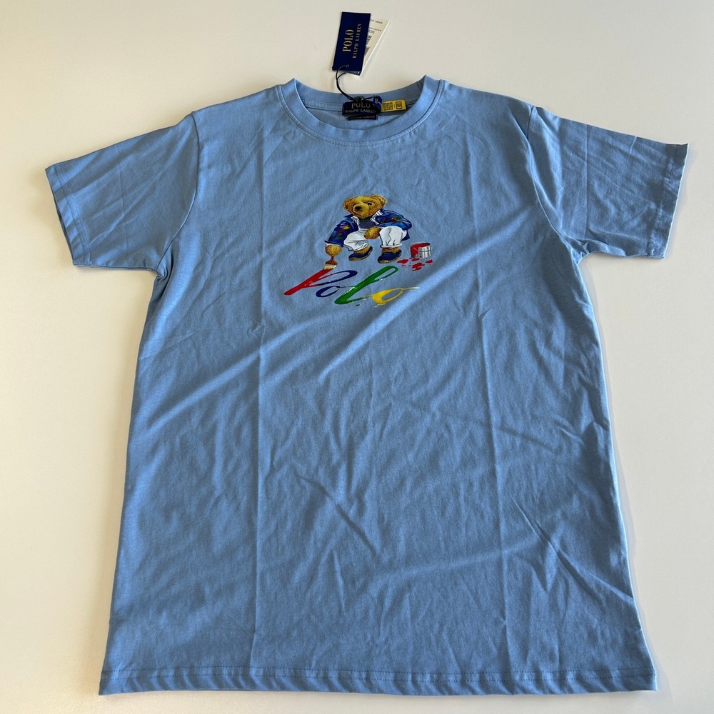 Polo Ralph Lauren Painter Polo Bear T-Shirt Blue Custom Slim Fit Mens M NWT